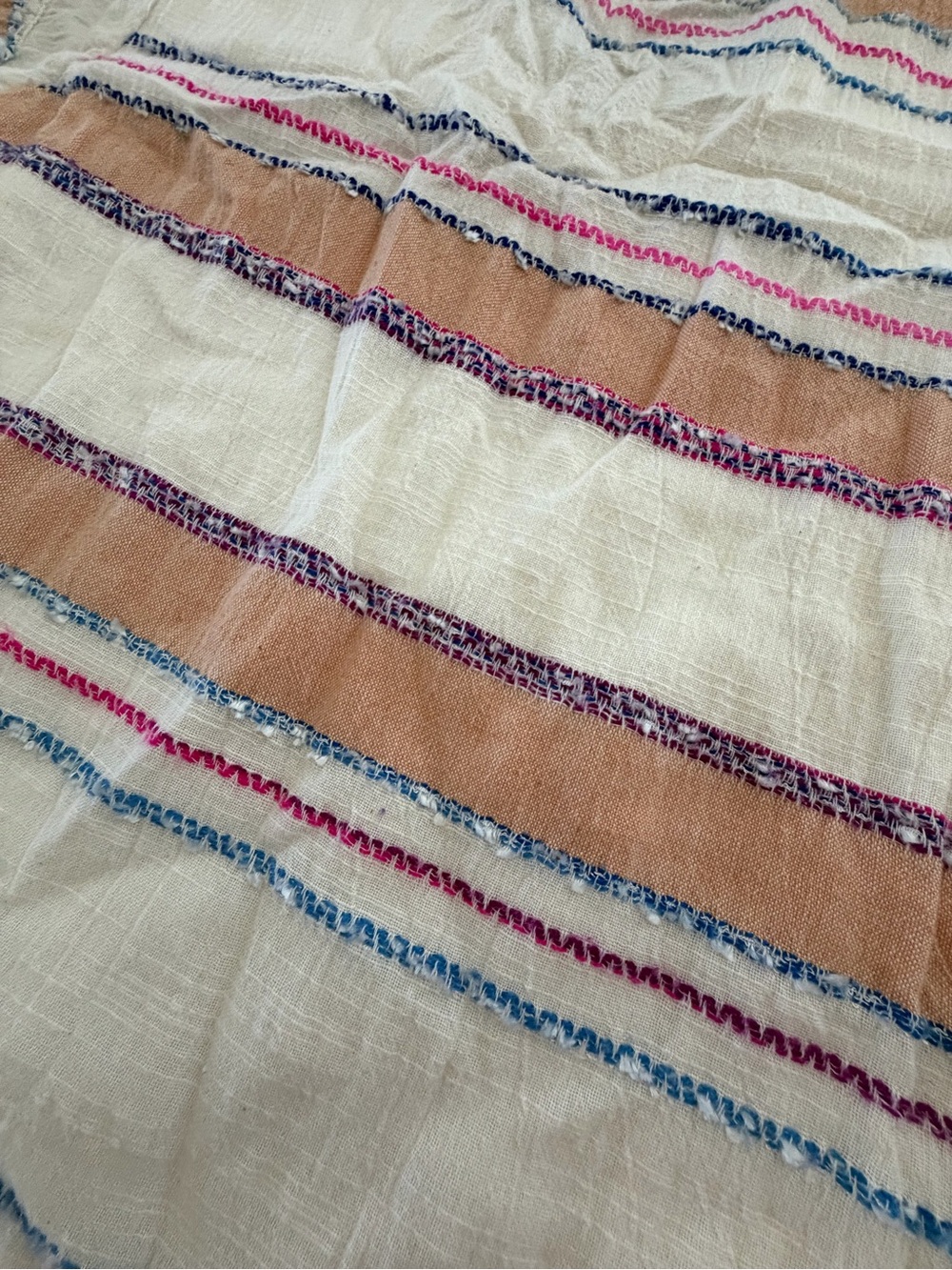 Anthropologie HOLDING HORSES Cream Sarape fabric Dress w/Pink & Blue Stripes - Picture 8 of 9
